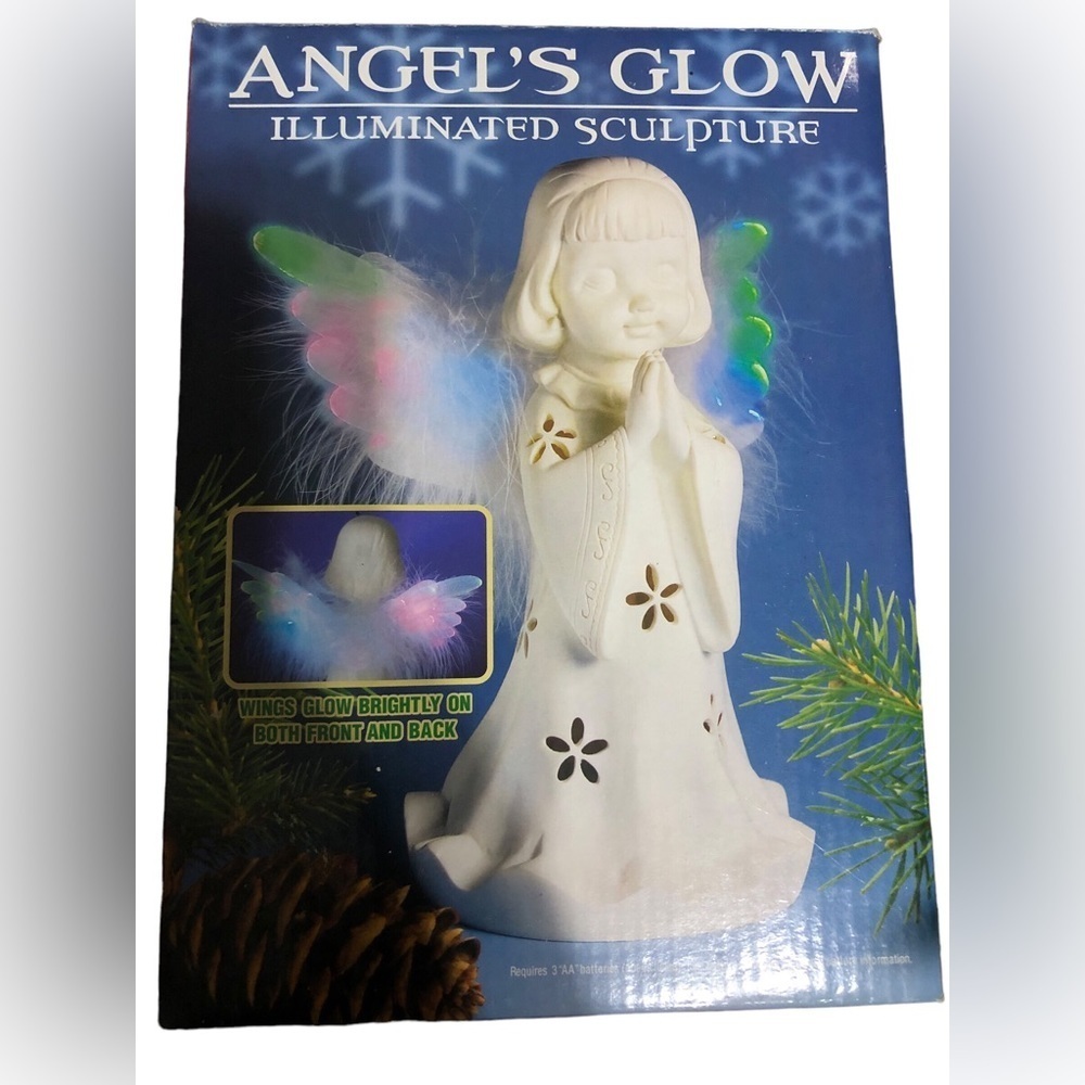 Angels Glow Illuminated Sculpture Fiver Optic Wings, Glow Christmas Angel